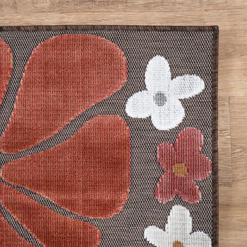 Outdoor Rug 10x14 Large Modern Floral Tropical Area Rugs for Outdoor and Indoor Patio Easy to Clean Non Shedding Living Room Porch Garden Washable Outside Carpet