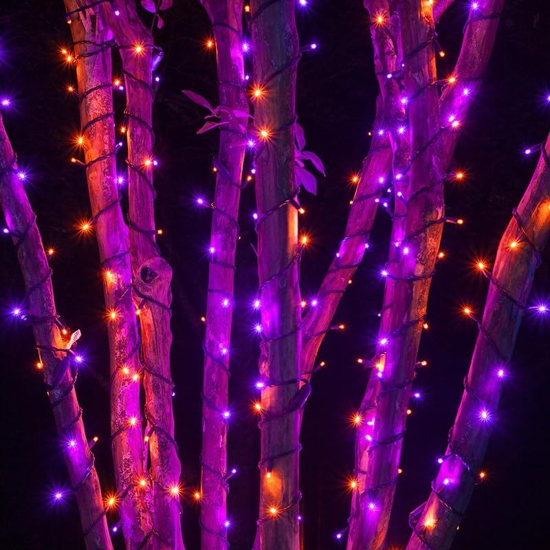 Solar Halloween String Lights Outdoor 2 Pack 200 LED 66FT Orange Purple (2 Count)
