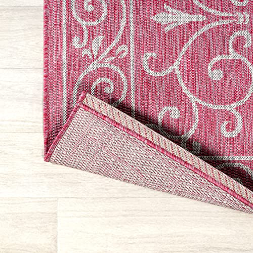 Vintage Filigree Indoor Outdoor Square Area Rug 5X5 Fuchsia
