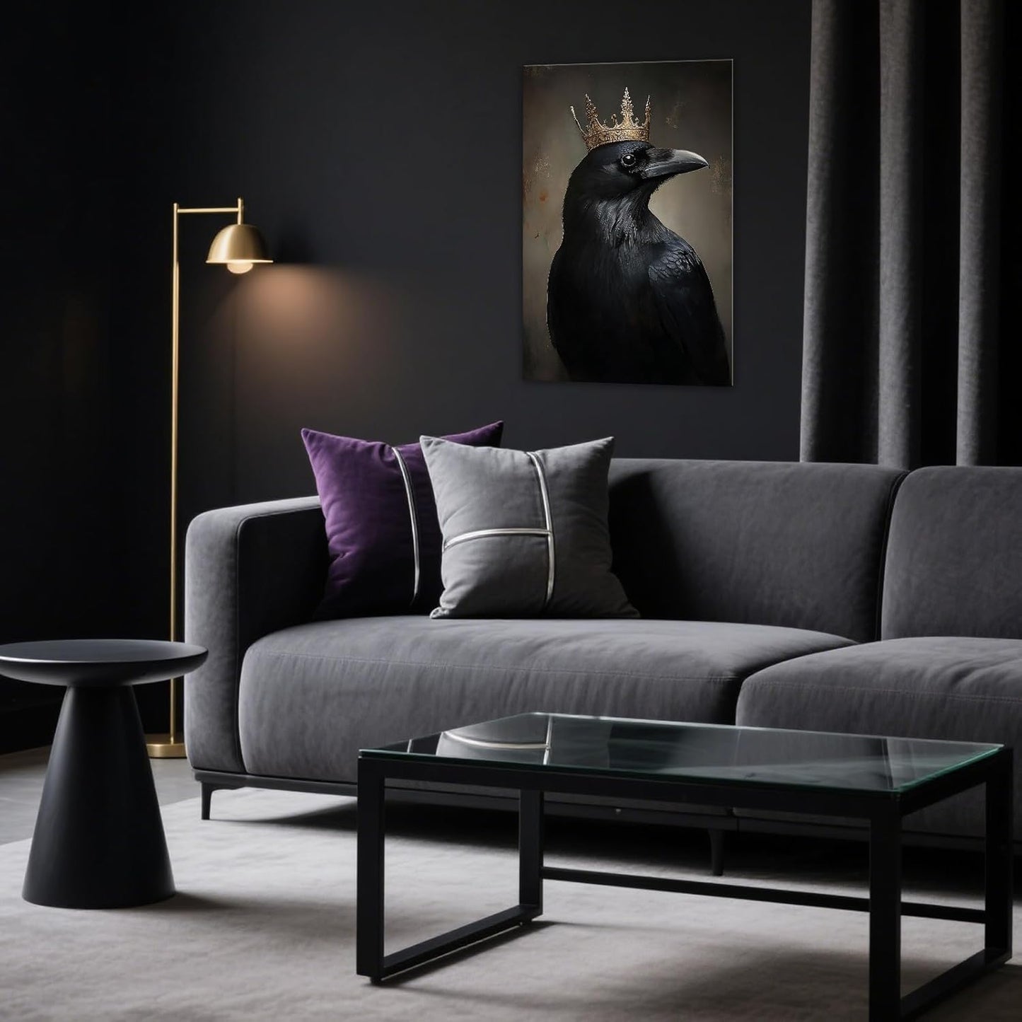 OAAPITI Raven King Wall Art Mysterious Black Bird Painting Dark Gothic Animal Canvas Print for Living Room Bedroom Home Office Inspirational Decor(Artwork-8,20"x30")