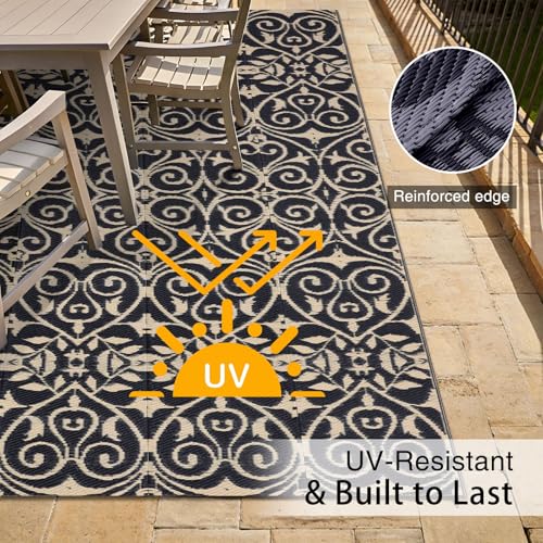 Outdoor Rug 5x8 ft Waterproof Reversible Floral Mat