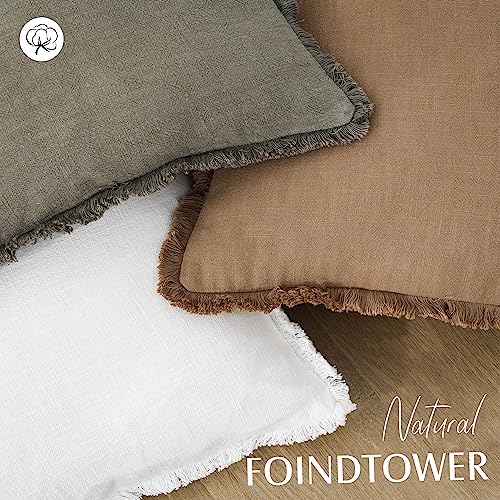Decorative Linen Fringe Throw Pillow Covers 16×16 Inch (2 Count)