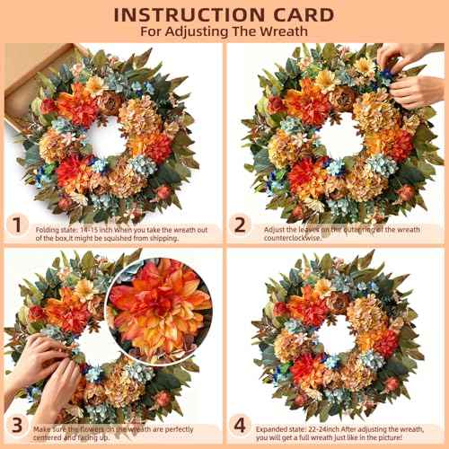 24 Inch Fall Hydrangea Peony Wreath Front Door Wreath