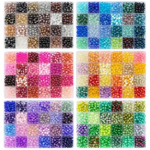 About 7200pcs 144 Colors 6mm Crackle Glass Beads Bracelet Making Kit (7200 Count)
