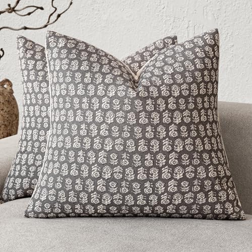 Decorative Floral Print Throw Pillow Covers 20×20 Rustic Gray (2 Count)