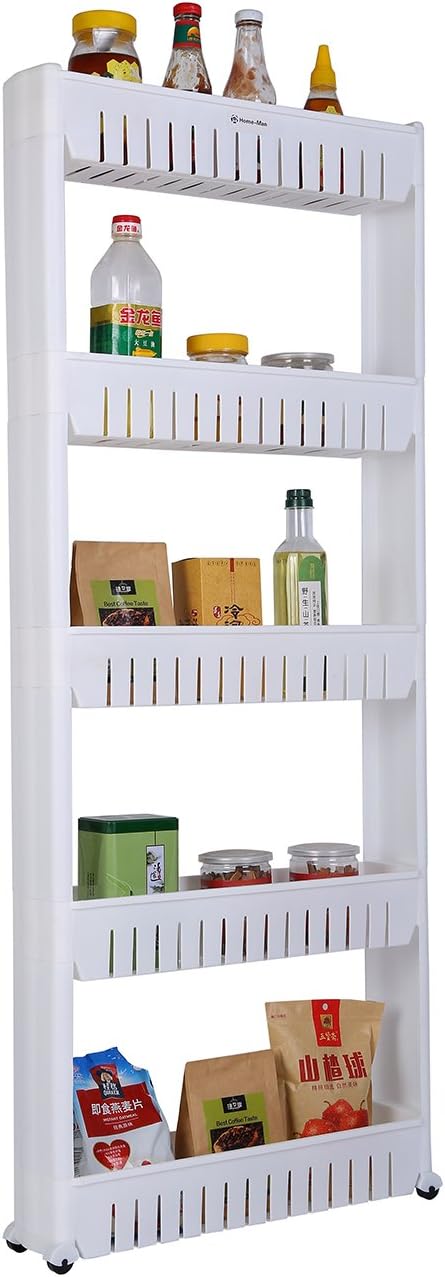 Laundry Room Organizer, Mobile Shelving Unit Organizer with 5 Large Storage Baskets, Gap Storage Slim Slide Out Pantry Storage Rack for Narrow Spaces - NestledHome