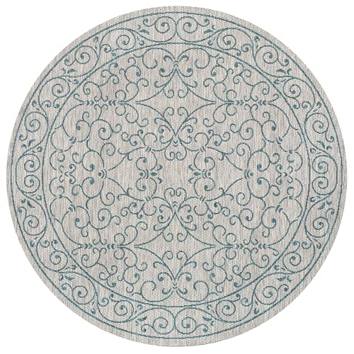 Vintage Filigree Indoor Outdoor Round Area Rug 8 Ft Gray