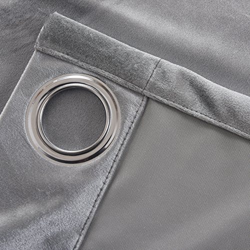 Super Soft Luxury Velvet Set of 2 Silver Gray Classic Blackout Curtains Panels Home Theater Grommet Drapes Eyelet 52Wx96L inch Light Grey