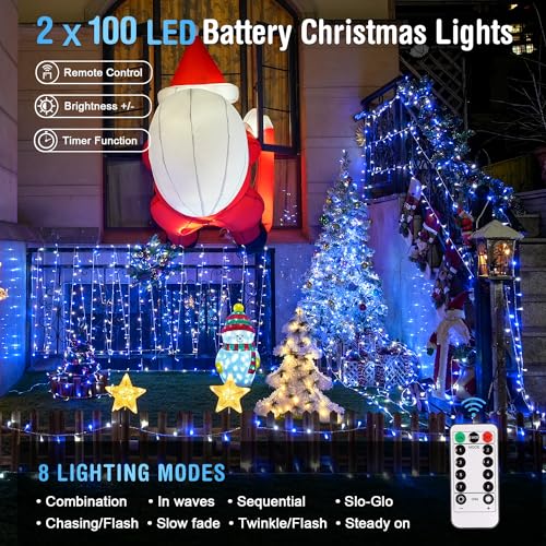 2 Pack Blue and White Battery String Lights (100 Count)