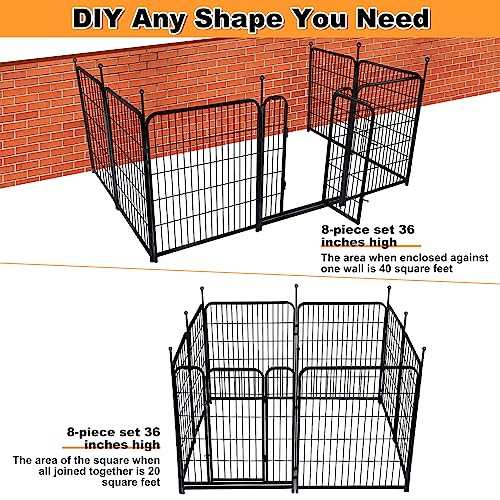 36 in(H) Garden Fence With Gate, Wide Gate Low Threshold, 8 Panels Total 17.7 ft(L) Heavy Duty Iron Animal Barrier Fence For Yard, Suitable For Indoor Or Outdoor Dog Fencing,Garden Border Fence (36 Sq Ft)