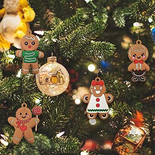 12pcs Christmas Gingerbread Man Ornaments for Christmas Tree Decorations Assorted Plastic Gingerbread Figurines Xmas Holiday Decorations 3 Inch Tall (12 Count)