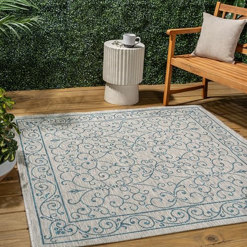 Vintage Filigree Indoor Outdoor Square Area Rug 6X6 Gray