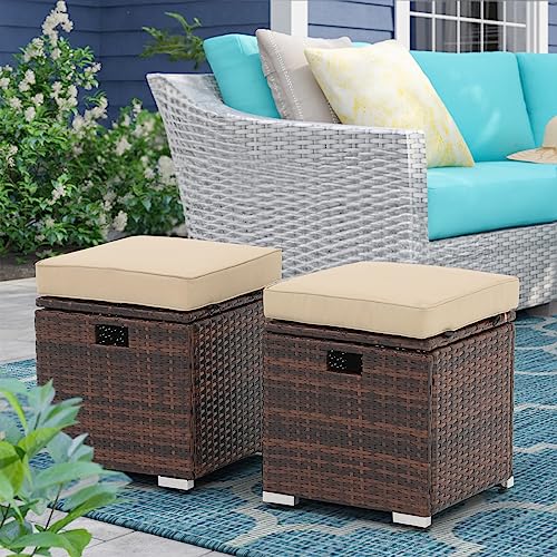 2 Piece Outdoor Patio Ottoman with Storage