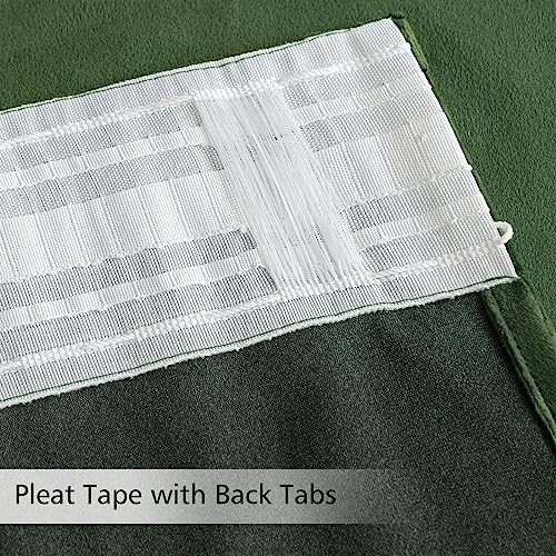 Olive Green Velvet Pinch Pleat Blackout Curtains W52 X L96 Inches (2 Count)