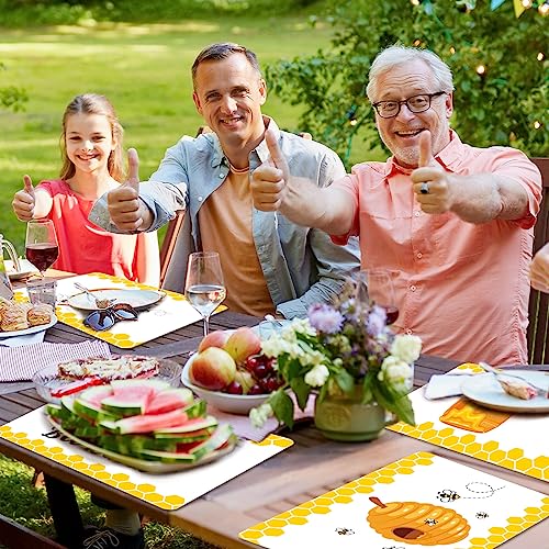 Honey Bee Plastic Placemats Set of 6 Summer Table mats 17×13×0.04in (6 Count)