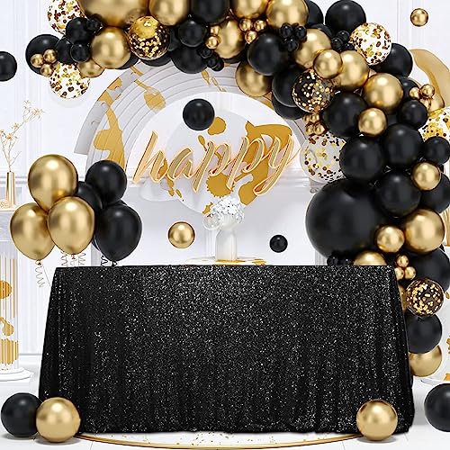 Sequin Tablecloth 60x102 Inch Black for Halloween Wedding Party