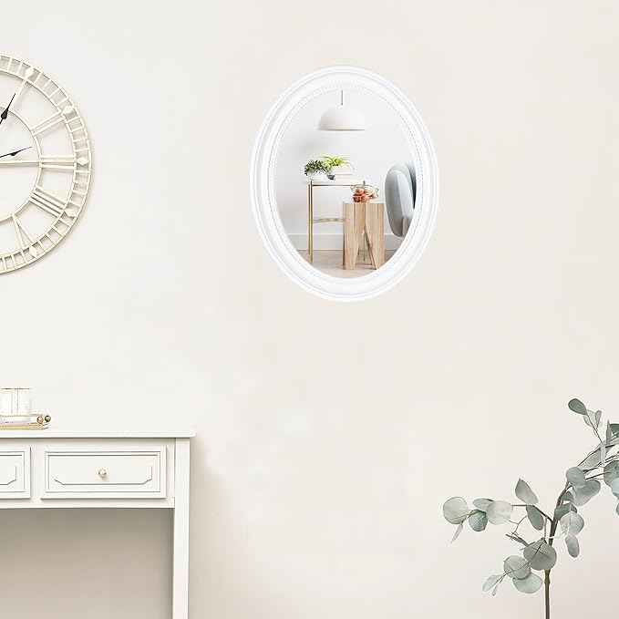 Funerom 20 x 16 inch（Frame Dimensions） White Wall Mirror Oval Bathroom Mirror Bedroom Mirror