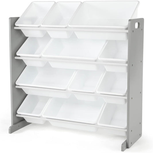 Humble Crew Kids Toy Storage Organizer with 12 Plastic Bins, Grey/White – Removable Bins for Playroom, Bedroom, Toddler Furniture for Boys and Girls Ages - NestledHome