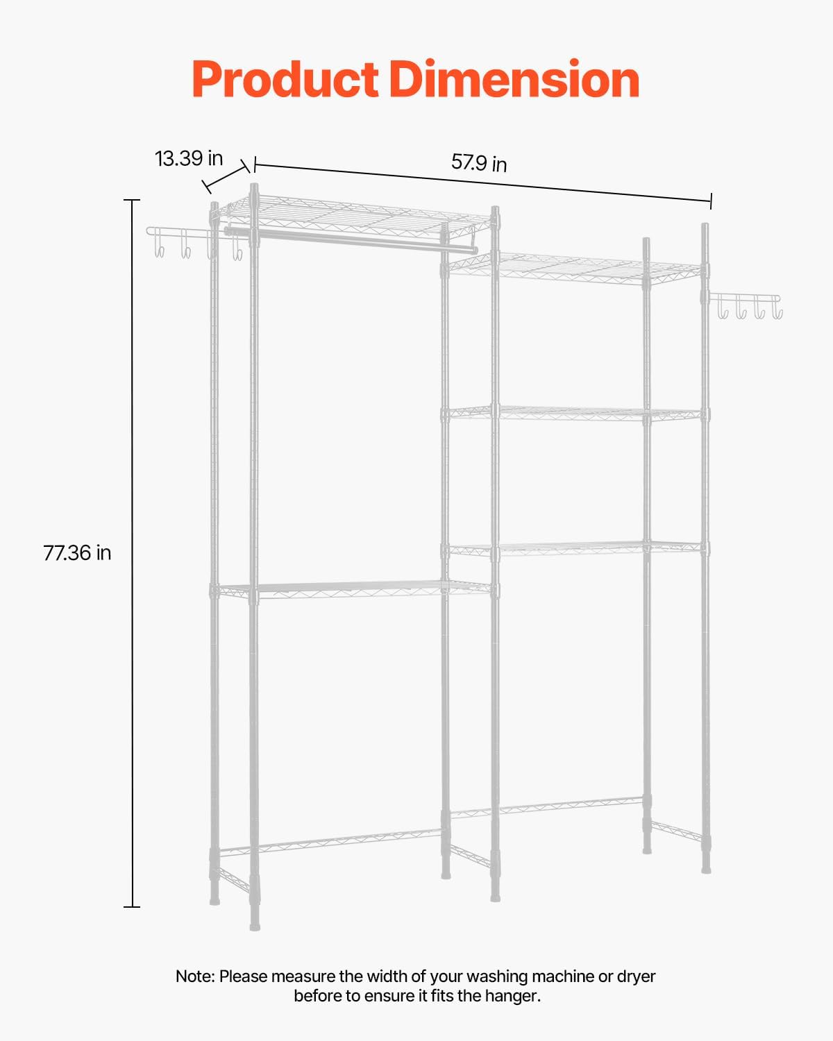 VEVOR Over The Washer and Dryer Storage Shelf, 5 Tier Laundry Room Drying Rack with Hanger Rod and Hooks, Adjustable Over Washer and Dryer Shelves, Laundry Room Shelf Storage Space Saver, White - NestledHome