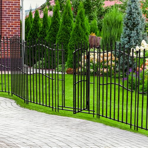 8 Panels No Dig Decorative Garden Fence with Gate