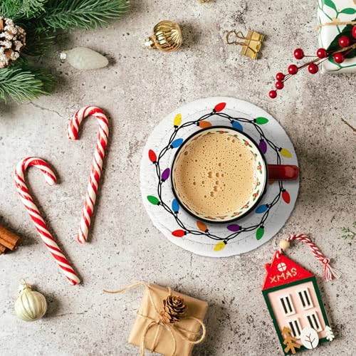 Merry Christmas Cotton Coasters Colorful Light Bulb Handmade Braided Drink Coasters Absorbent Cup Mats for Xmas Holiday Party Home Table Decor (4 Count)