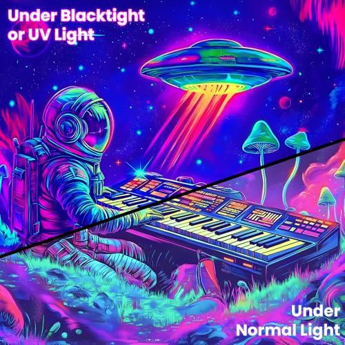 Blacklight Space Astronaut Tapestry UV Reactive Galaxy Planet Glow in Dark Tapestries Black Light Poster Neon Wall Hanging Art for bedroom Living Room