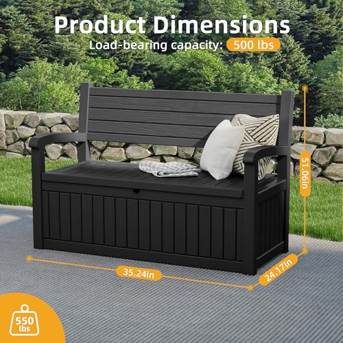 80 Gallon Outdoor Storage Bench Lockable Deck Box Outdoor Storage Box Waterproof for Patio