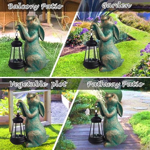 JOYBEE Garden Statues Rabbit with Solar Lantern Outdoor Decor