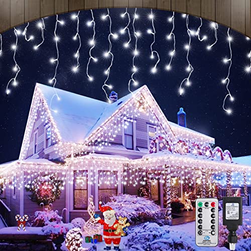 Icicle Christmas Lights Outdoor Decorations 640 LED 65.6 FT 8 Modes LED Icicle String Light with 120 Drops