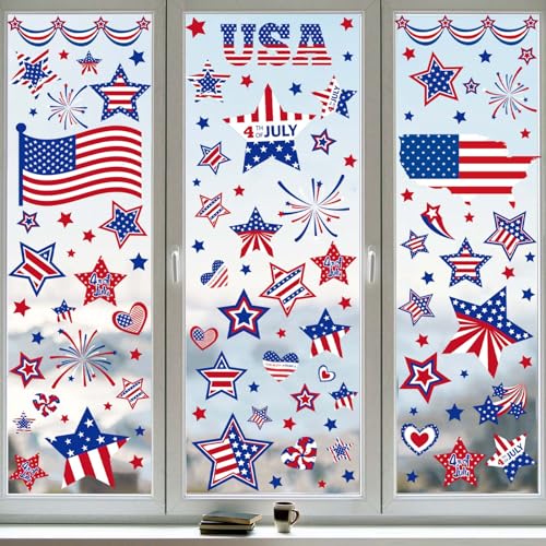 4th of July Decorations Patriotic Window Clings (111 Count)