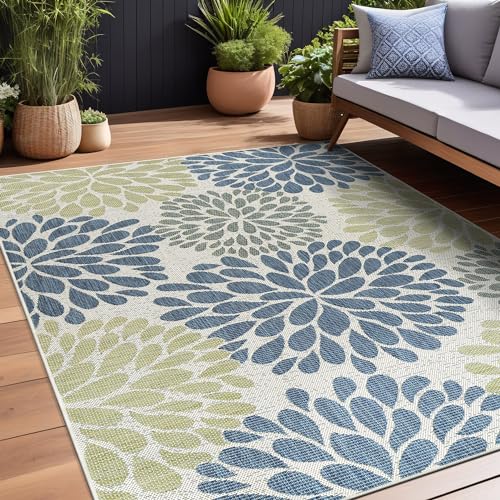 Outdoor Rug 9x12 Modern Exotic Tropical Leaf Area Rugs for Indoor and Outdoor Patio Deck Porch Garden Water Resistant Washable Outside Carpet