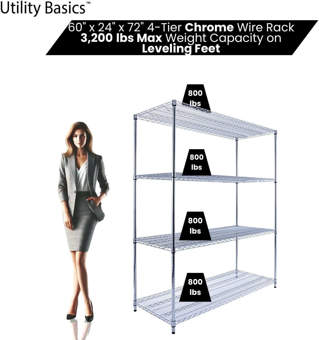 60"x24"x72" PREMIUM METAL STEEL 4-Tier Wire Shelving NSF 3200 LBS MAX Capacity Heavy Duty Storage Rack for Hospitals, Schools, Commercial Spaces, and Garages w/PREMIUM Wheels - NestledHome