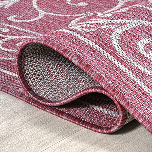 Vintage Filigree Indoor Outdoor Area Rug 8X10 Fuchsia