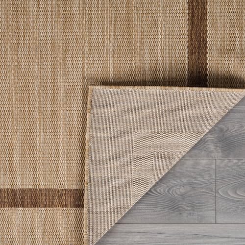Bordered Outdoor Rug 10x14 Washable Outside Carpet for Indoor Patio Porch Waterproof Easy Cleaning Non Shedding Area Rugs Jute Beige