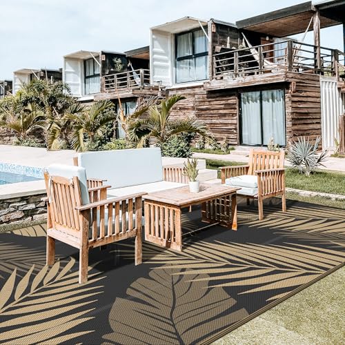 Outdoor Rug Waterproof Plastic Rugs 10'x20' for Camping Black Brown (200 Sq Ft)