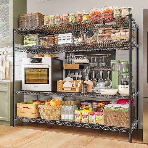 2560LBS Storage Shelves 55.5"W Metal Shelving Unit 4 Tier Wire Shelving Commercial Adjustable Garage Shelving Heavy Duty for Storage Rack for Pantry (2 Count)