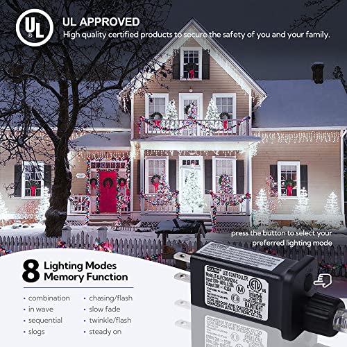 33FT 360 LED White Christmas Icicle Lights