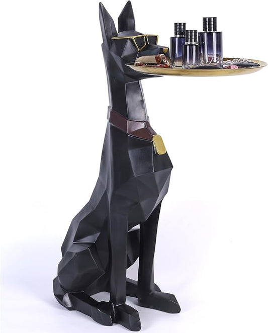 Geometric Dog Accent Table with Tray Butler Statue Animal Side Table for Modern Home Decor Dog Butler Statue with Tray Animal Accent Table for Living Room