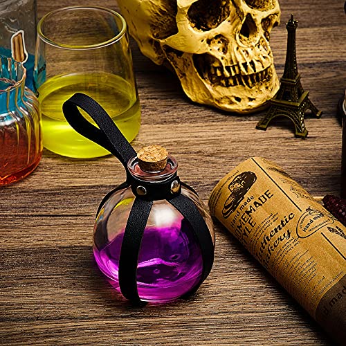 2 Pcs Halloween Glass Potion Bottles with Belt Cork Renaissance Witch Costume Accessories Witch Props Potion Bottle for Halloween Party Decor Cosplay DIY Crafts Gift (2 Count)