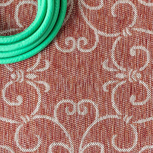Vintage Filigree Indoor Outdoor Square Area Rug 5X5 Red