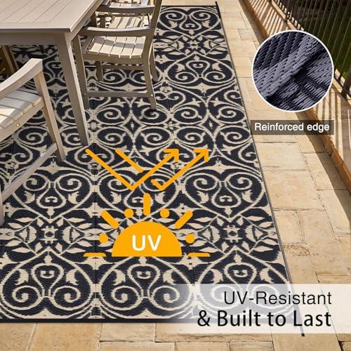 Outdoor Rug 8x10 ft Waterproof Reversible Floral Mat