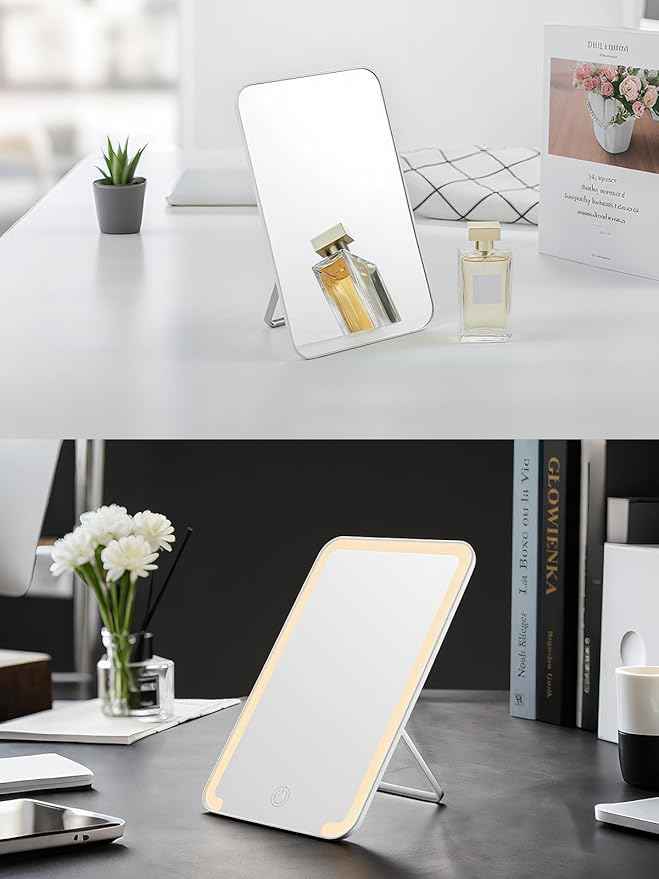 OMIRO Desk Makeup Mirror, 8 x 5 inches Table Mirror with Foldable Stand and Hanging Hole for Shaving and Travelling, Blue