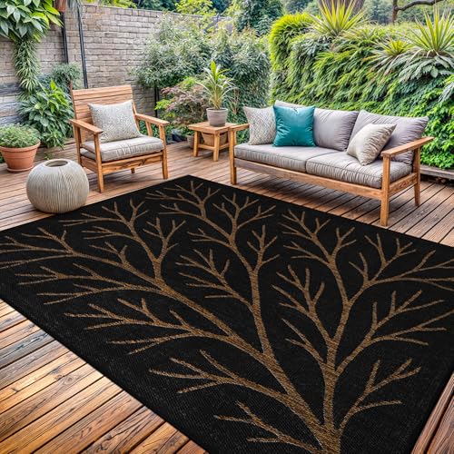 Washable Indoor Outdoor Rug 10x14 Modern Area Rugs Branch Pattern Non Shedding Waterproof Easy Clean Patio Deck Porch Living Room Bedroom Garden RV (140 Sq Ft)