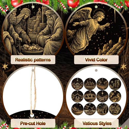 60 Pcs Christmas Ornaments Nativity Scene Wooden (60 Count)