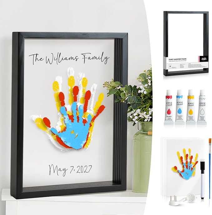 Kaciola Family Handprint Kit, DIY Newborn Keepsake Frame, Baby Hand and Footprint Kit, Unique New Baby Gift for Mothers Day Crafts Anniversary (Black)