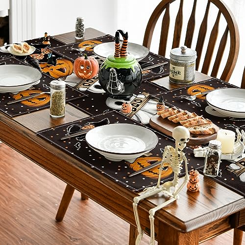 Polka Dot Ghost Pumpkin Cat Boo Halloween Placemats Set of 6 (6 Count)
