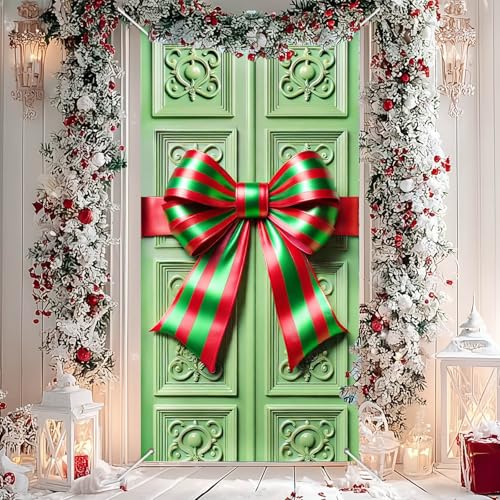 Christmas Door Cover Green Red 35x71 Inch Polyester