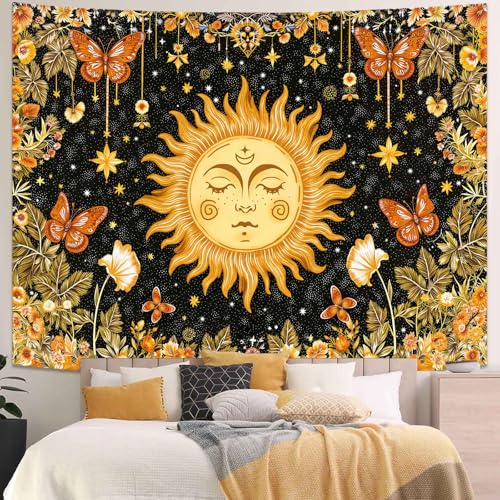 Sun with Face Wall Tapestry