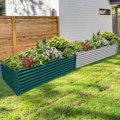 1 Pack 8x3x2FT Galvanized Raised Garden Bed Kit Retangular Metal Ground Planter Box Outdoor Bottomless Planter Raised Beds for Vegetables Flowers Herbs Fruits