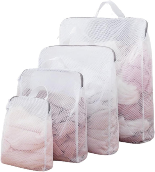 GWT 4Pcs 3D Mesh Laundry Bags with Hanging Handles (S/M/L/XL) - Durable Zippered Wash Bags for Delicates, Shoes & Bulk Clothes - Space-Saving Foldable Design - NestledHome